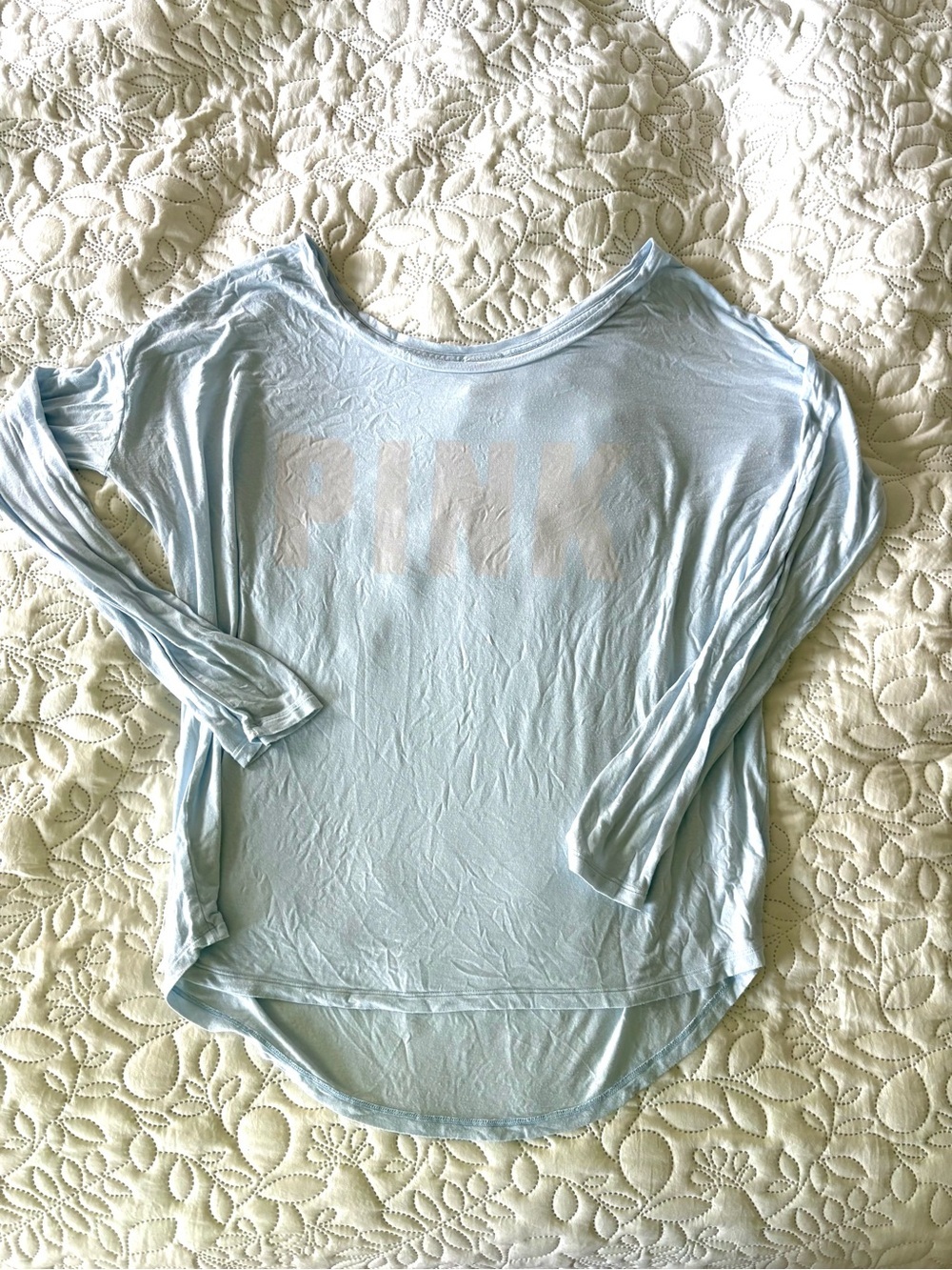 Victoria’s Secret PINK Light Blue Women's Long-Sleeve Scoop Neck Top